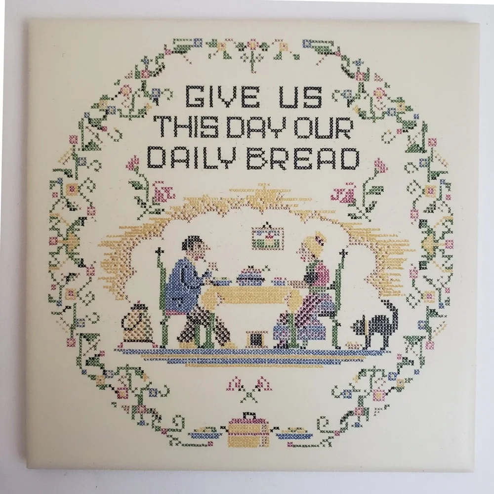 Hyalyn USA Folk Art Wall Tile/ Trivet Set 2: Winter Town & Daily Bread Americana